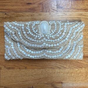 Moyna Gold Clutch with Shell Bead Design